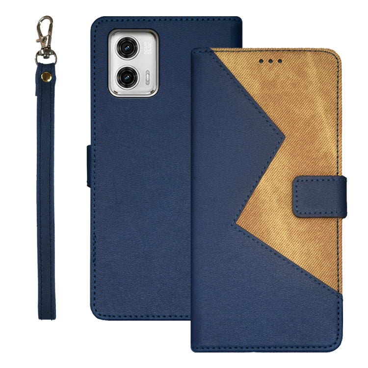 For Motorola Moto G73 idewei Two-color Splicing Leather Phone Case(Blue) - Motorola Cases by idewei | Online Shopping UK | buy2fix