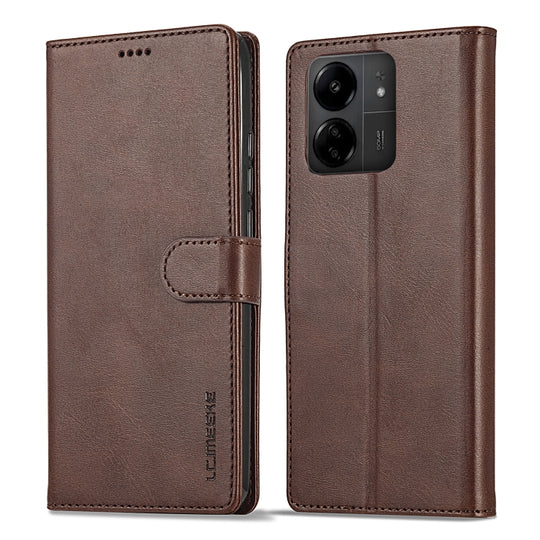 For Xiaomi Redmi 13C 4G/5G/Poco C65 LC.IMEEKE Calf Texture Leather Phone Case(Coffee)