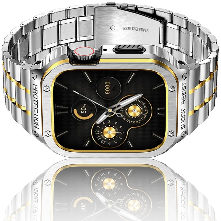 Metal Integrated Watch Protective Case For Apple Watch Series 9 / 8 / 7 45mm(Silver Gold) by buy2fix