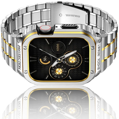Metal Integrated Watch Protective Case For Apple Watch Series 9 / 8 / 7 45mm(Silver Gold) by buy2fix