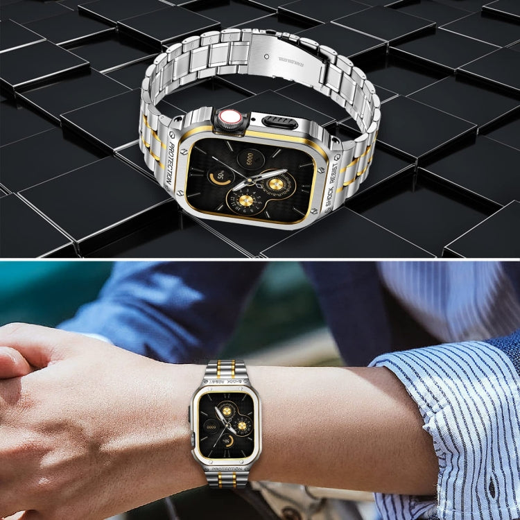 Metal Integrated Watch Protective Case For Apple Watch Series 9 / 8 / 7 45mm(Silver Gold) by buy2fix