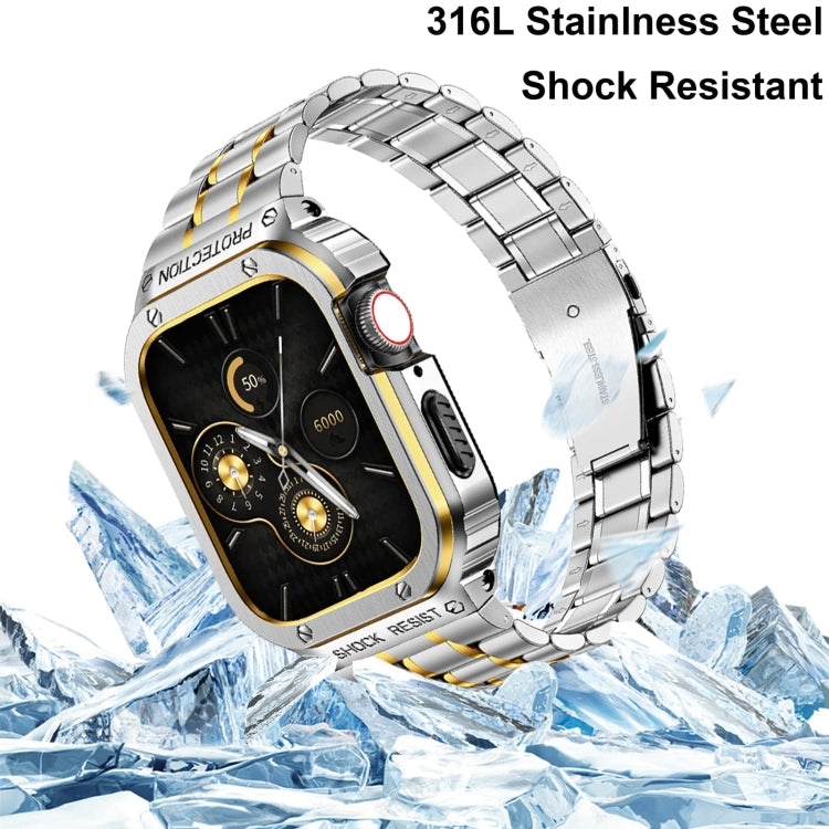 Metal Integrated Watch Protective Case For Apple Watch Series 9 / 8 / 7 45mm(Silver Gold) by buy2fix