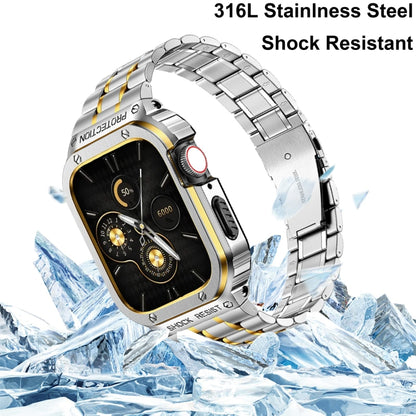 Metal Integrated Watch Protective Case For Apple Watch Series 9 / 8 / 7 45mm(Silver Gold) by buy2fix