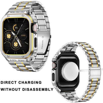 Metal Integrated Watch Protective Case For Apple Watch Series 9 / 8 / 7 45mm(Silver Gold) by buy2fix