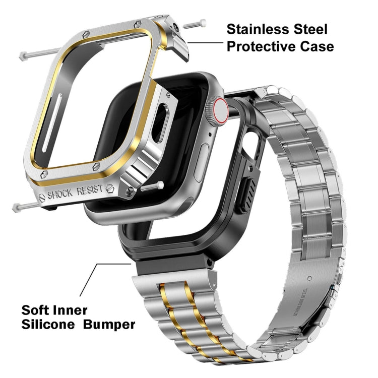 Metal Integrated Watch Protective Case For Apple Watch Ultra 3 / 2 / 1 49mm(Silver Gold) by buy2fix