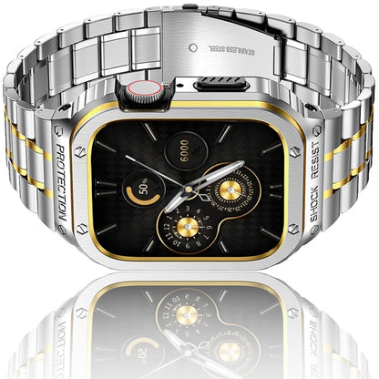 Metal Integrated Watch Protective Case For Apple Watch Series SE 2025&6&SE&5&4 44mm(Silver Gold) by buy2fix