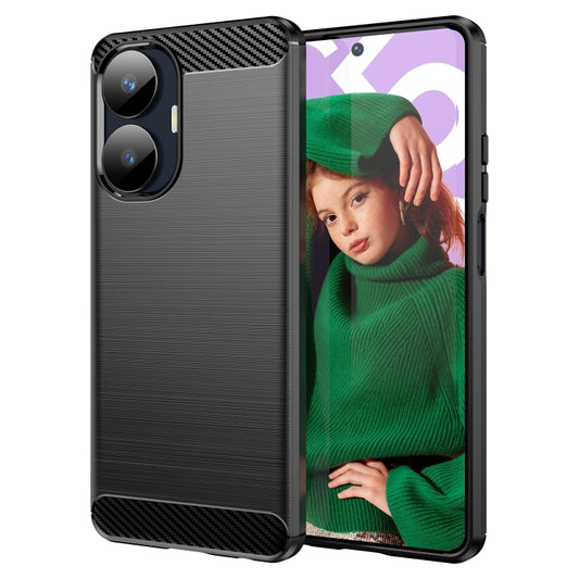 For Realme C55 Brushed Texture Carbon Fiber TPU Phone Case(Black) - Realme Cases by buy2fix | Online Shopping UK | buy2fix