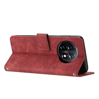 For OnePlus 11 Skin Feel Stripe Pattern Leather Phone Case with Lanyard(Red) by buy2fix