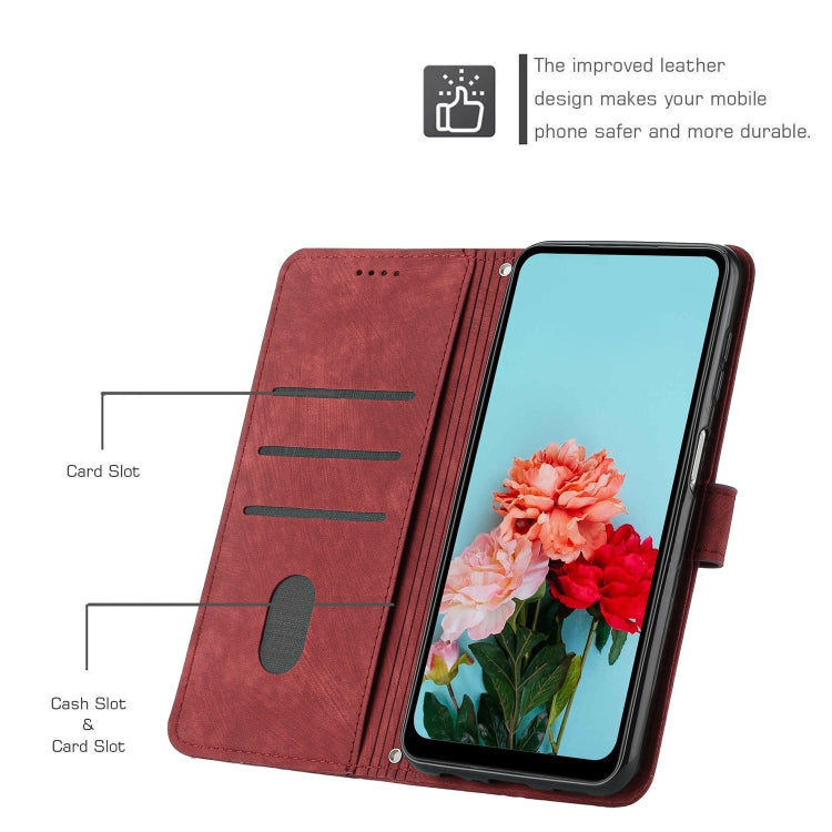 For OnePlus 11 Skin Feel Stripe Pattern Leather Phone Case with Lanyard(Red) by buy2fix