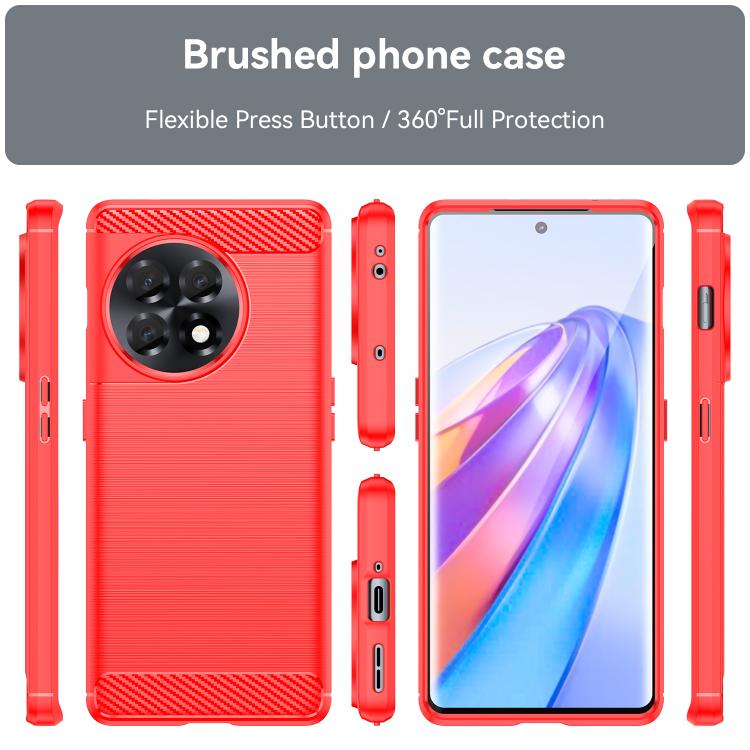 For OnePlus 11R Brushed Texture Carbon Fiber TPU Phone Case(Red) by buy2fix