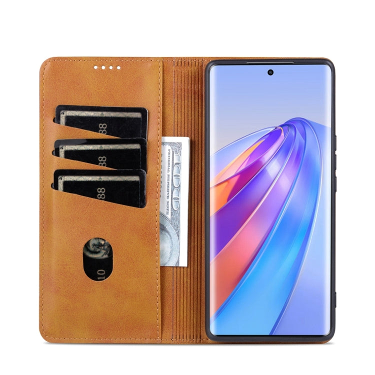 For Honor X50 AZNS Magnetic Calf Texture Flip Leather Phone Case(Light Brown) - Honor Cases by AZNS | Online Shopping UK | buy2fix