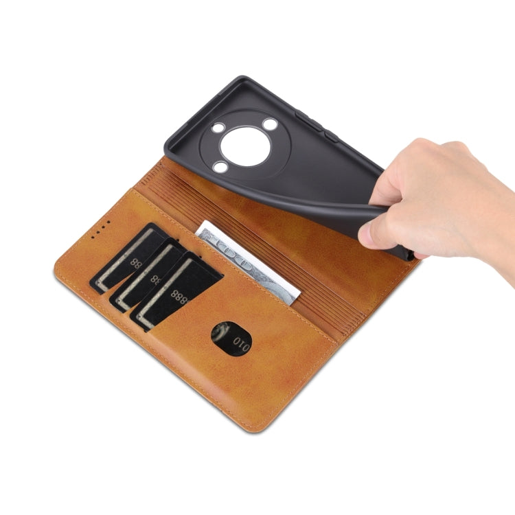 For Honor X50 AZNS Magnetic Calf Texture Flip Leather Phone Case(Light Brown) - Honor Cases by AZNS | Online Shopping UK | buy2fix