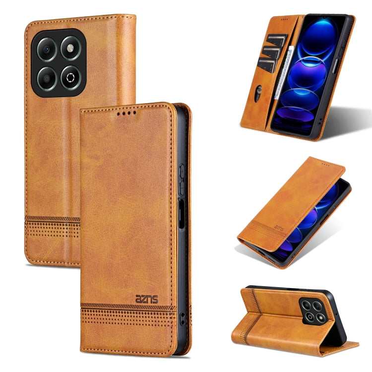 For Honor X6b AZNS Magnetic Calf Texture Flip Leather Phone Case(Light Brown) by AZNS