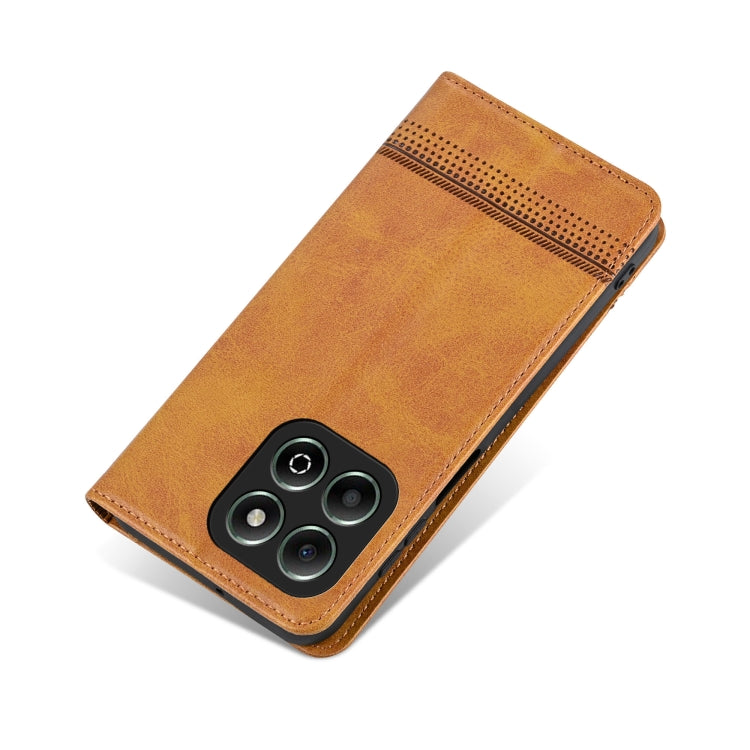 For Honor X6b AZNS Magnetic Calf Texture Flip Leather Phone Case(Light Brown) by AZNS