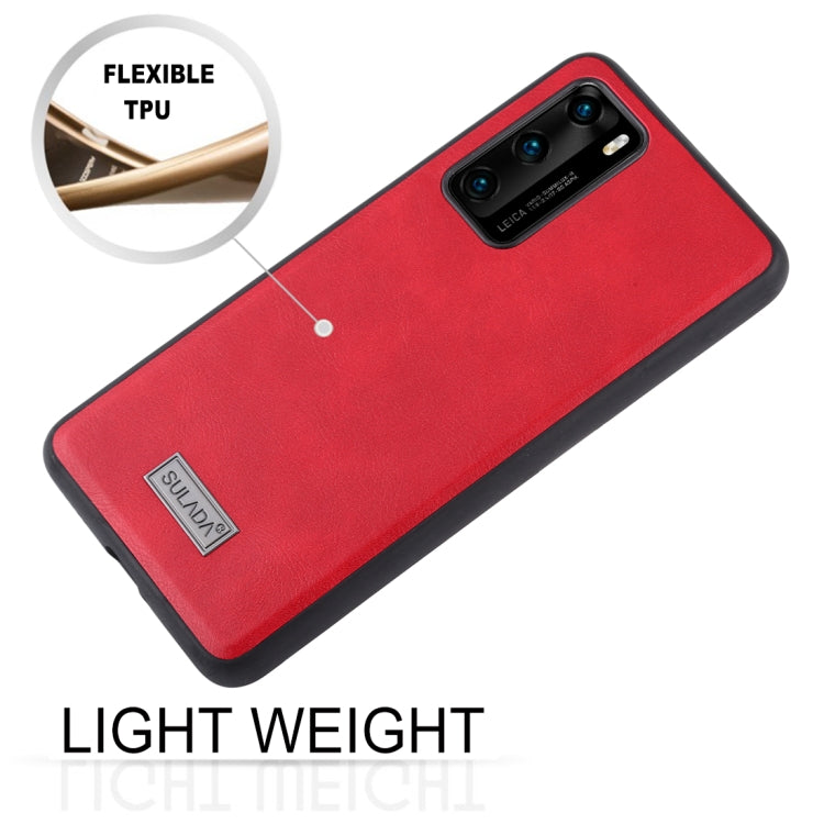 For Huawei P40 SULADA Shockproof TPU + Handmade Leather Protective Case(Grey) - Huawei Cases by SULADA | Online Shopping UK | buy2fix
