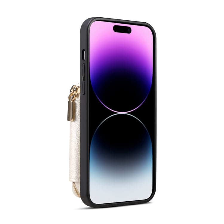 For iPhone 14 Pro Max Zipper Card Slot Phone Case(White) - iPhone 14 Pro Max Cases by buy2fix | Online Shopping UK | buy2fix