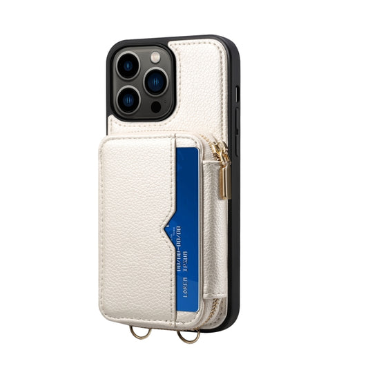 For iPhone 14 Pro Zipper Card Slot Phone Case(White) - iPhone 14 Pro Cases by buy2fix | Online Shopping UK | buy2fix