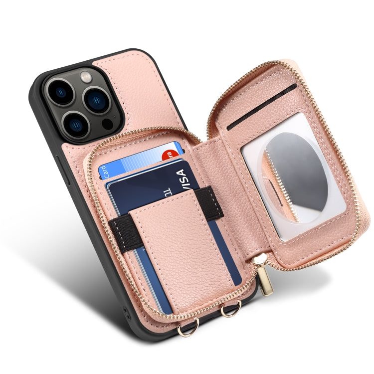 For iPhone 14 Pro Zipper Card Slot Phone Case(Pink) - iPhone 14 Pro Cases by buy2fix | Online Shopping UK | buy2fix
