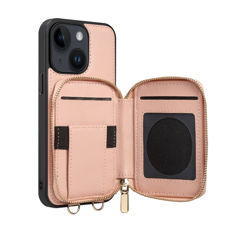 For iPhone 14 Plus Zipper Card Slot Phone Case(Pink) - iPhone 14 Plus Cases by buy2fix | Online Shopping UK | buy2fix