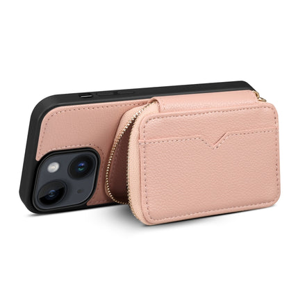For iPhone 14 Plus Zipper Card Slot Phone Case(Pink) - iPhone 14 Plus Cases by buy2fix | Online Shopping UK | buy2fix