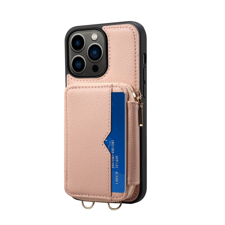 For iPhone 13 Pro Max Zipper Card Slot Phone Case(Pink) - iPhone 13 Pro Max Cases by buy2fix | Online Shopping UK | buy2fix