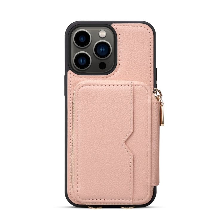 For iPhone 13 Pro Max Zipper Card Slot Phone Case(Pink) - iPhone 13 Pro Max Cases by buy2fix | Online Shopping UK | buy2fix