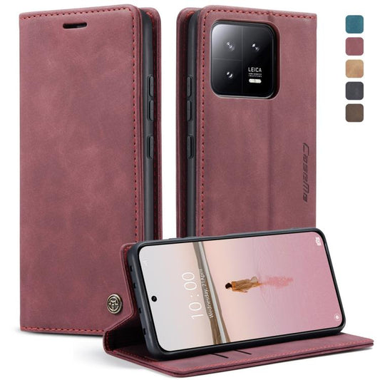 For Xiaomi 13 CaseMe 013 Multifunctional Horizontal Flip Leather Phone Case(Wine Red) by CaseMe