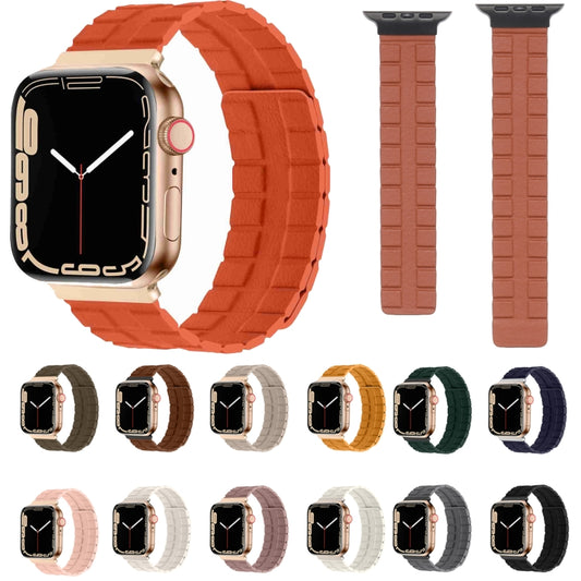 Square Two-section Leather Magnetic Watch Band For Apple Watch Series 9&8&7 41mm / SE 3&SE 2&6&SE&5&4 40mm / 3&2&1 38mm(Khaki) by buy2fix