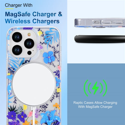 For iPhone 12 Pro Max Transparent Double Sided Magsafe Phone Case(Sky Blue Flower) by buy2fix