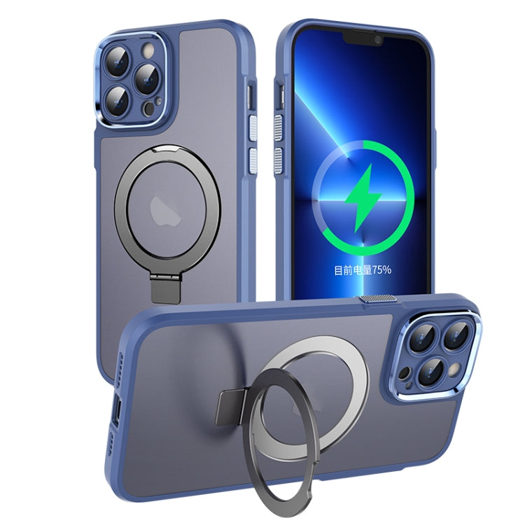 For iPhone 14 Plus MagSafe Magnetic Metal Holder Phone Case(Blue) - iPhone 14 Plus Cases by buy2fix | Online Shopping UK | buy2fix