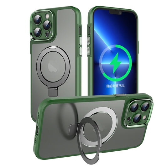 For iPhone 14 Plus MagSafe Magnetic Metal Holder Phone Case(Green) - iPhone 14 Plus Cases by buy2fix | Online Shopping UK | buy2fix