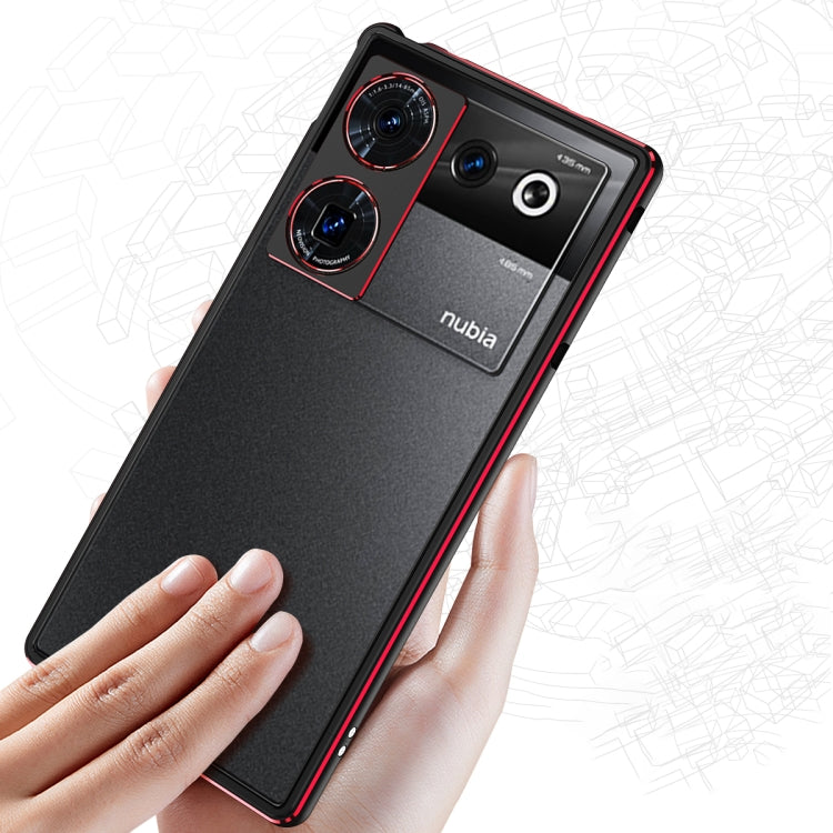 For ZTE nubia Z50 Ultra LK Aurora Metal Frame Phone Case with Lens Cover(Black Red) - ZTE Cases by buy2fix | Online Shopping UK | buy2fix
