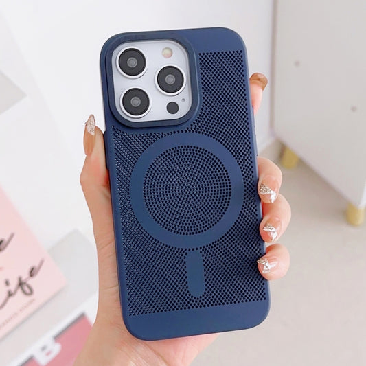 For iPhone 14 Plus Grid Cooling MagSafe Magnetic Phone Case(Navy Blue) - iPhone 14 Plus Cases by buy2fix | Online Shopping UK | buy2fix