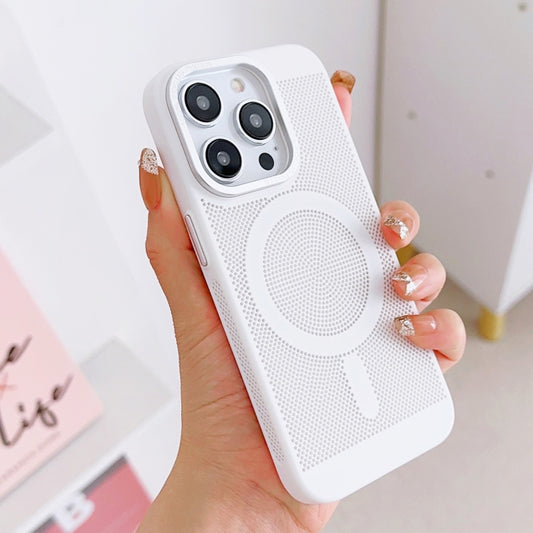 For iPhone 14 Plus Grid Cooling MagSafe Magnetic Phone Case(Ivory White) by buy2fix