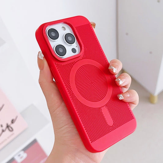 For iPhone 12 Pro Grid Cooling MagSafe Magnetic Phone Case(Red) by buy2fix