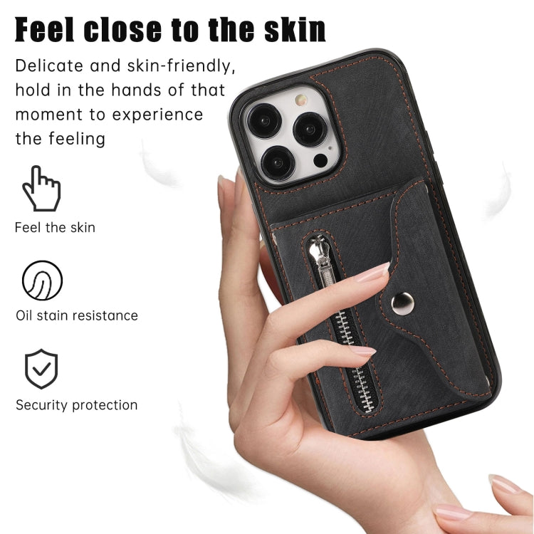 For iPhone 12 mini Zipper RFID Card Slot Phone Case with Short Lanyard(Black) - iPhone 12 mini Cases by buy2fix | Online Shopping UK | buy2fix