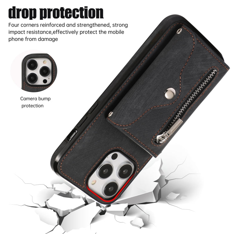 For iPhone 12 mini Zipper RFID Card Slot Phone Case with Short Lanyard(Black) - iPhone 12 mini Cases by buy2fix | Online Shopping UK | buy2fix