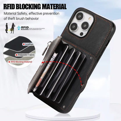 For iPhone 12 mini Zipper RFID Card Slot Phone Case with Short Lanyard(Black) - iPhone 12 mini Cases by buy2fix | Online Shopping UK | buy2fix