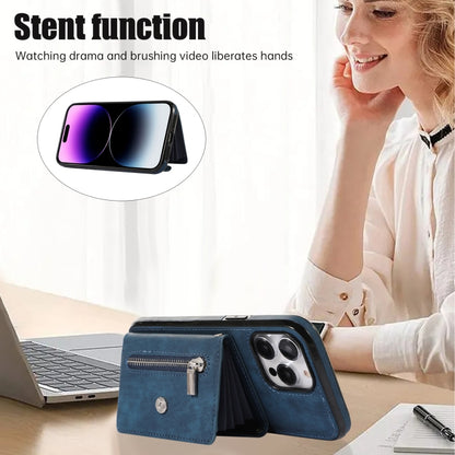 For iPhone 12 mini Zipper RFID Card Slot Phone Case with Short Lanyard(Blue) - iPhone 12 mini Cases by buy2fix | Online Shopping UK | buy2fix