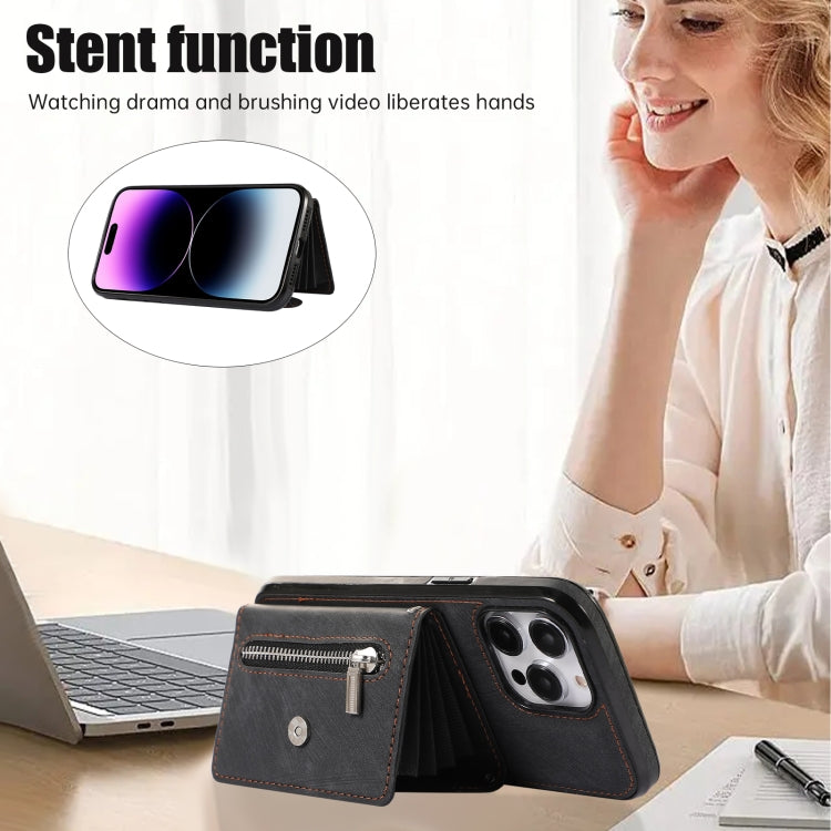 For iPhone 12 / 12 Pro Zipper RFID Card Slot Phone Case with Short Lanyard(Black) - iPhone 12 / 12 Pro Cases by buy2fix | Online Shopping UK | buy2fix