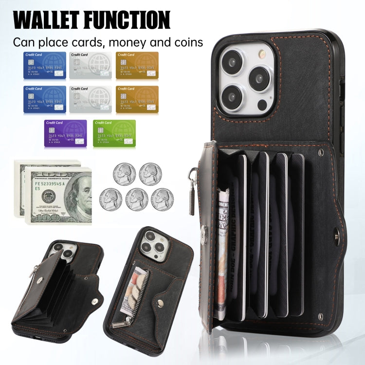 For iPhone 12 / 12 Pro Zipper RFID Card Slot Phone Case with Short Lanyard(Black) - iPhone 12 / 12 Pro Cases by buy2fix | Online Shopping UK | buy2fix