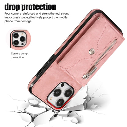 For iPhone 12 Pro Max Zipper RFID Card Slot Phone Case with Short Lanyard(Rose Gold) - iPhone 12 Pro Max Cases by buy2fix | Online Shopping UK | buy2fix