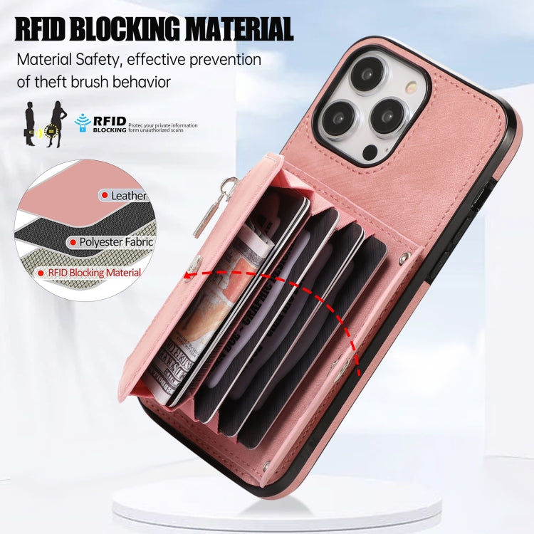 For iPhone 11 Zipper RFID Card Slot Phone Case with Short Lanyard(Rose Gold) - iPhone 11 Cases by buy2fix | Online Shopping UK | buy2fix