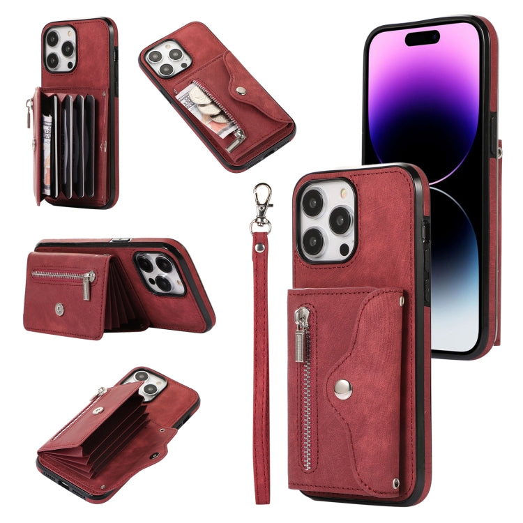 For iPhone 11 Zipper RFID Card Slot Phone Case with Short Lanyard(Red) - iPhone 11 Cases by buy2fix | Online Shopping UK | buy2fix