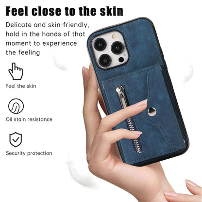 For iPhone 11 Zipper RFID Card Slot Phone Case with Short Lanyard(Blue) - iPhone 11 Cases by buy2fix | Online Shopping UK | buy2fix