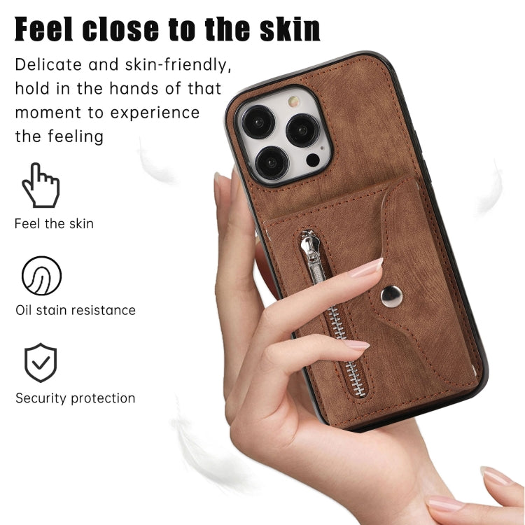 For iPhone 11 Zipper RFID Card Slot Phone Case with Short Lanyard(Brown) - iPhone 11 Cases by buy2fix | Online Shopping UK | buy2fix