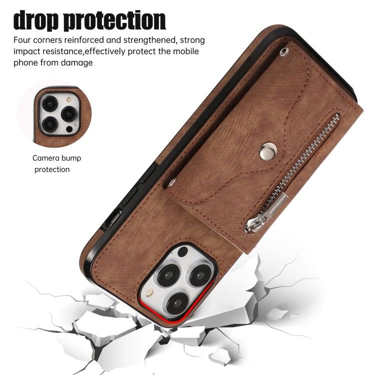 For iPhone 11 Zipper RFID Card Slot Phone Case with Short Lanyard(Brown) - iPhone 11 Cases by buy2fix | Online Shopping UK | buy2fix