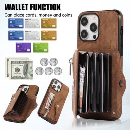 For iPhone 11 Zipper RFID Card Slot Phone Case with Short Lanyard(Brown) - iPhone 11 Cases by buy2fix | Online Shopping UK | buy2fix