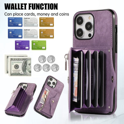 For iPhone 11 Pro Zipper RFID Card Slot Phone Case with Short Lanyard(Purple) - iPhone 11 Pro Cases by buy2fix | Online Shopping UK | buy2fix
