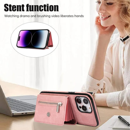 For iPhone 11 Pro Max Zipper RFID Card Slot Phone Case with Short Lanyard(Rose Gold) - iPhone 11 Pro Max Cases by buy2fix | Online Shopping UK | buy2fix